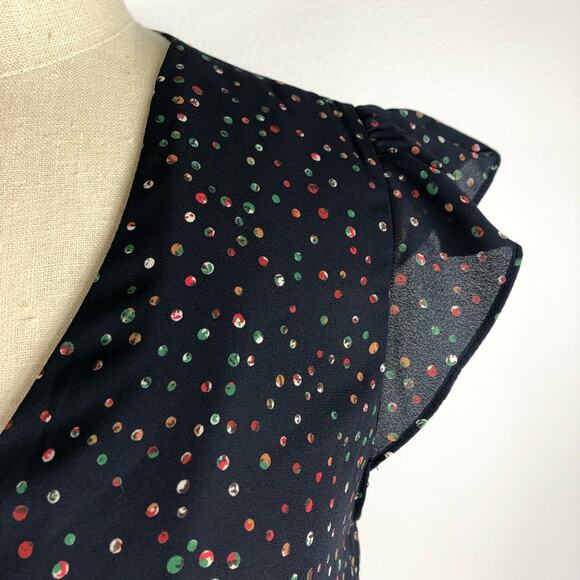 COLLECTIVE CONCEPTS Navy Blue Button Front Tie Blouse V-Neck Top Size Small NWT - Picture 7 of 8